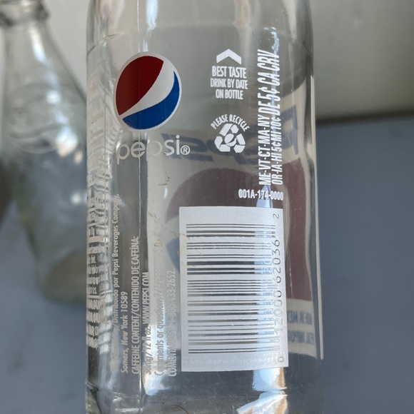 Lot of 2 Old Glass Pepsi soda pop bottles; clear & red white blue label vintage - Picture 8 of 8